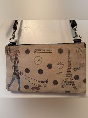BARBARA RIHL FRANCE BAG CROSSBODY GRAY SUEDE LADY DOGS EIFFEL BLACK LEATHER